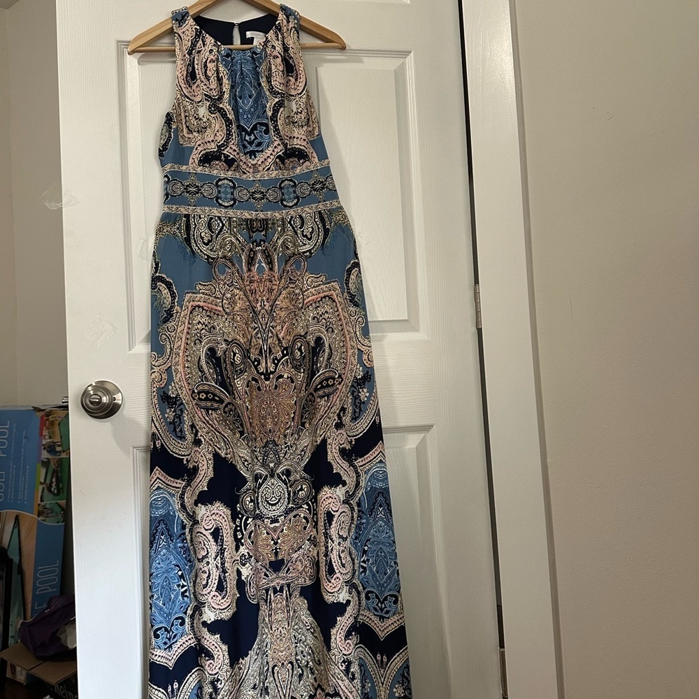 London Times Blue and Black Halter Maxi Sundress - Picture 2 of 3